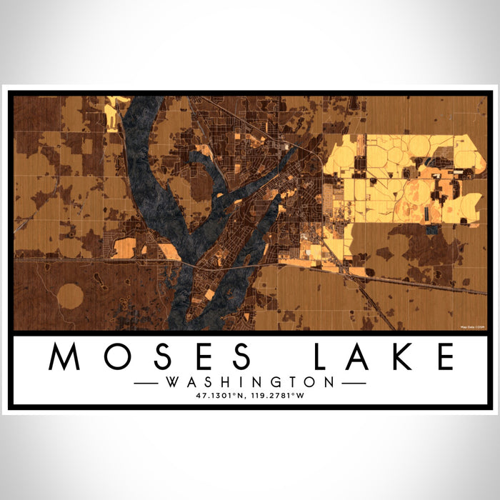 Moses Lake Washington Map Print Landscape Orientation in Ember Style With Shaded Background