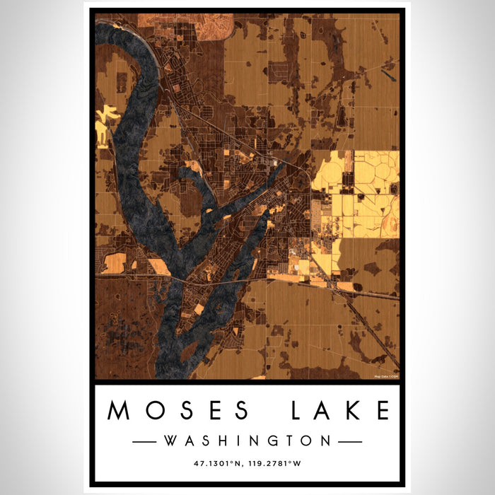 Moses Lake Washington Map Print Portrait Orientation in Ember Style With Shaded Background