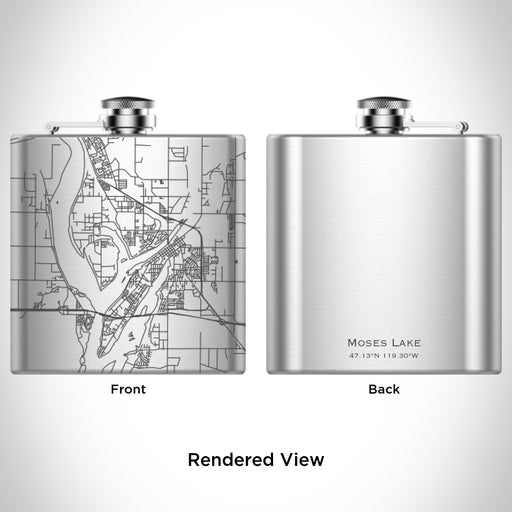 Rendered View of Moses Lake Washington Map Engraving on 6oz Stainless Steel Flask