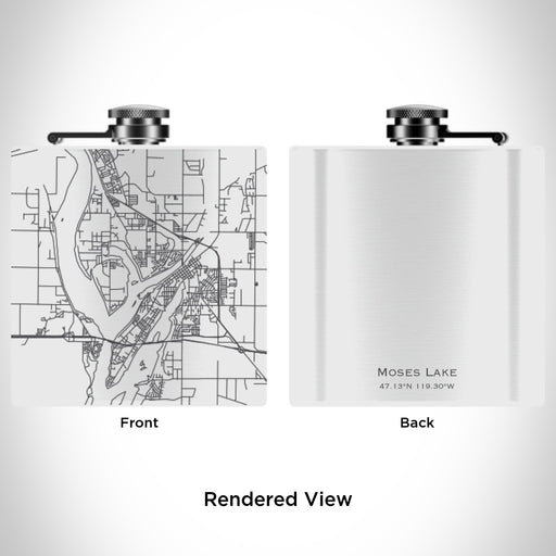 Rendered View of Moses Lake Washington Map Engraving on 6oz Stainless Steel Flask in White