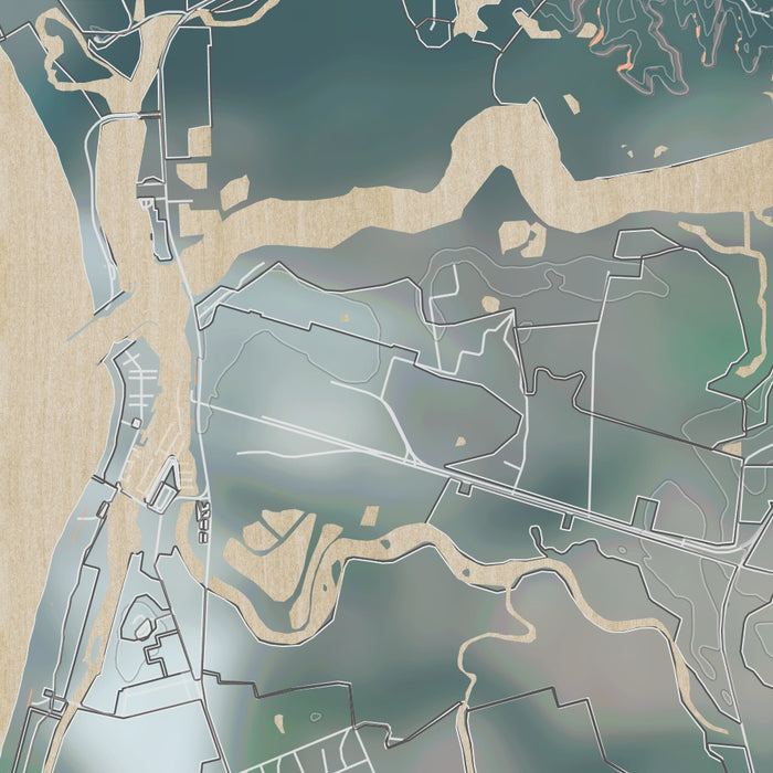 Moss Landing California Map Print in Afternoon Style Zoomed In Close Up Showing Details