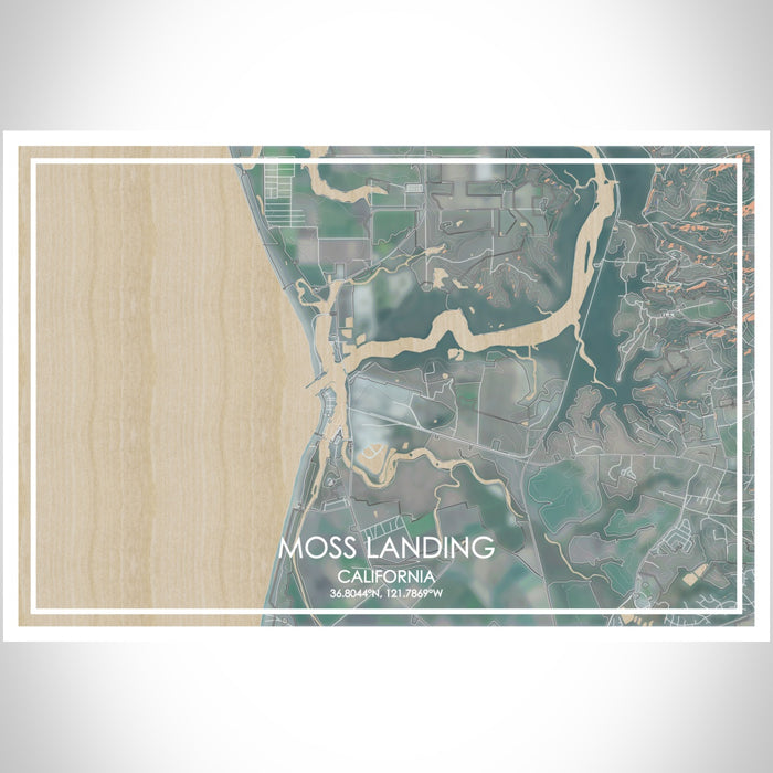 Moss Landing California Map Print Landscape Orientation in Afternoon Style With Shaded Background