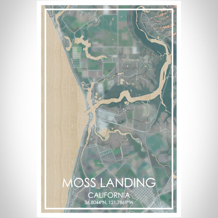 Moss Landing California Map Print Portrait Orientation in Afternoon Style With Shaded Background