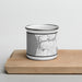 Front View Custom Moss Landing California Map Enamel Mug in Classic on Cutting Board
