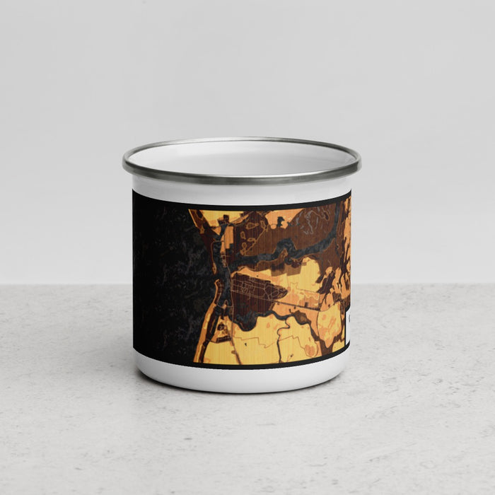 Front View Custom Moss Landing California Map Enamel Mug in Ember