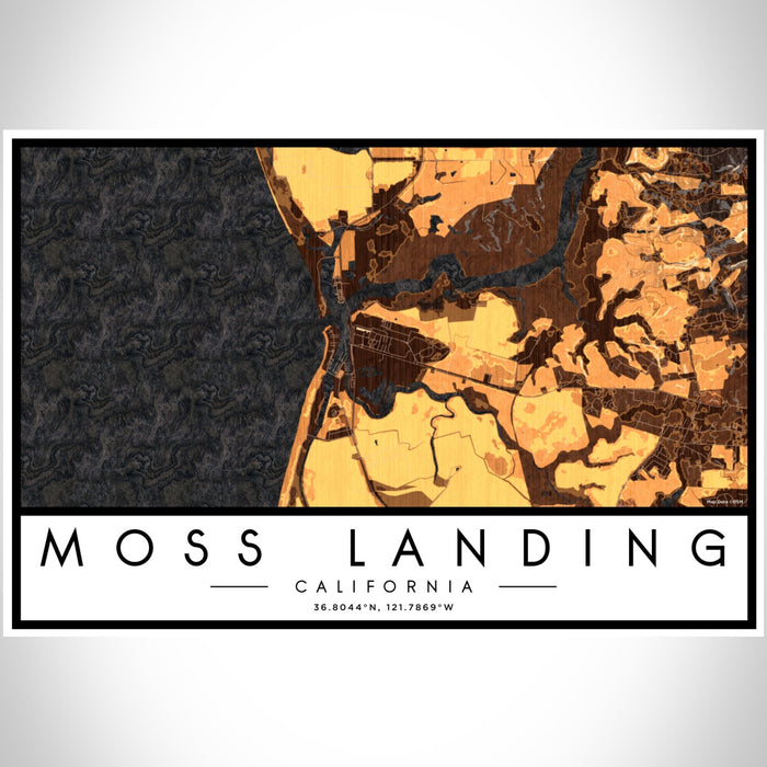 Moss Landing California Map Print Landscape Orientation in Ember Style With Shaded Background