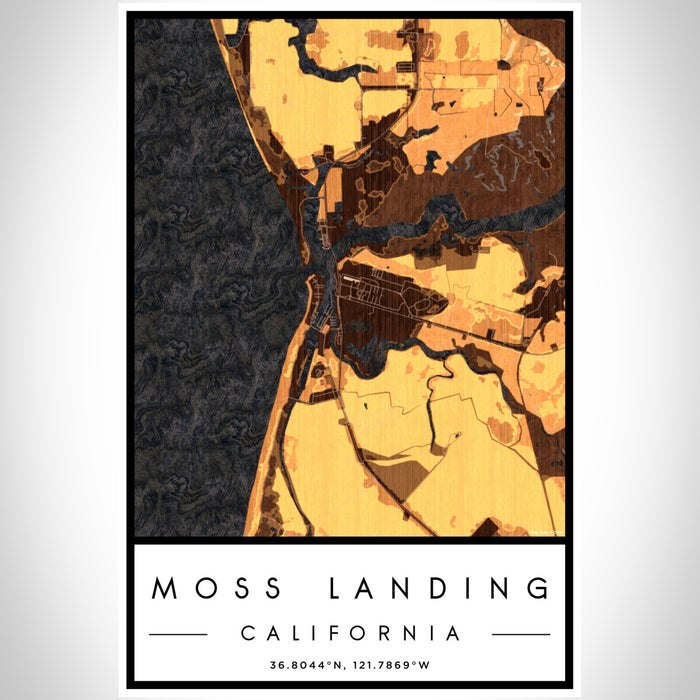 Moss Landing California Map Print Portrait Orientation in Ember Style With Shaded Background