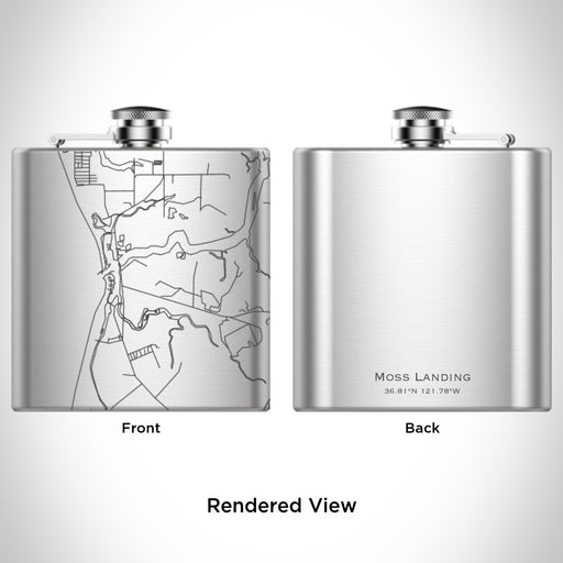 Rendered View of Moss Landing California Map Engraving on 6oz Stainless Steel Flask