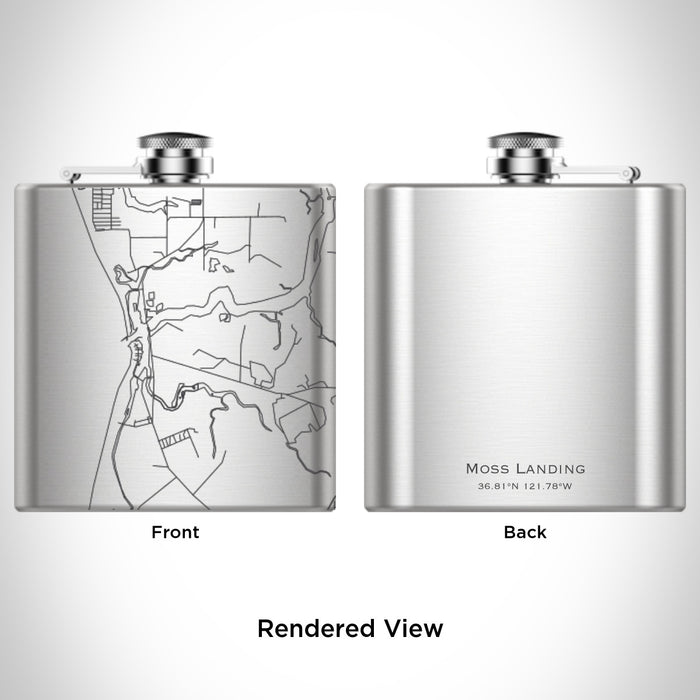 Rendered View of Moss Landing California Map Engraving on 6oz Stainless Steel Flask