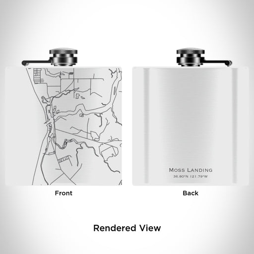 Rendered View of Moss Landing California Map Engraving on 6oz Stainless Steel Flask in White