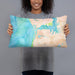 Person holding 20x12 Custom Moss Landing California Map Throw Pillow in Watercolor