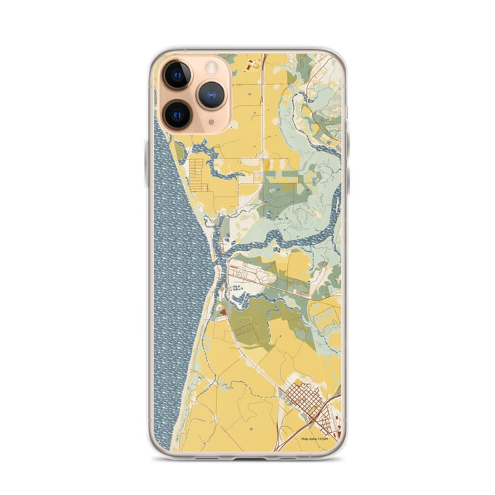 Custom iPhone 11 Pro Max Moss Landing California Map Phone Case in Woodblock