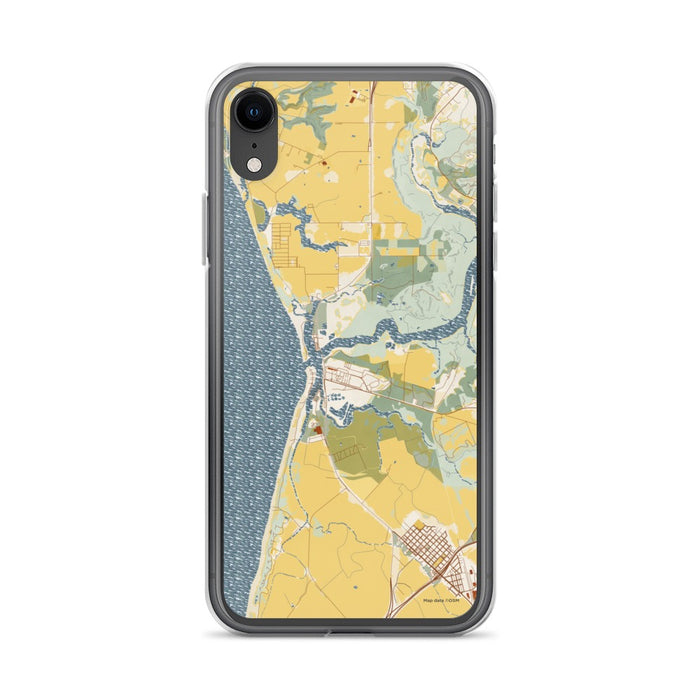 Custom iPhone XR Moss Landing California Map Phone Case in Woodblock