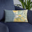 Custom Moss Landing California Map Throw Pillow in Woodblock on Blue Colored Chair