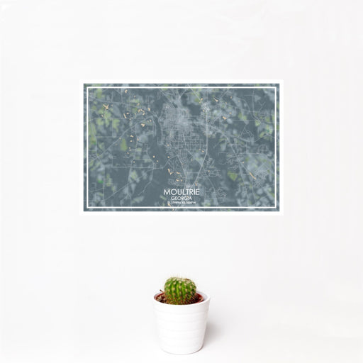 12x18 Moultrie Georgia Map Print Landscape Orientation in Afternoon Style With Small Cactus Plant in White Planter