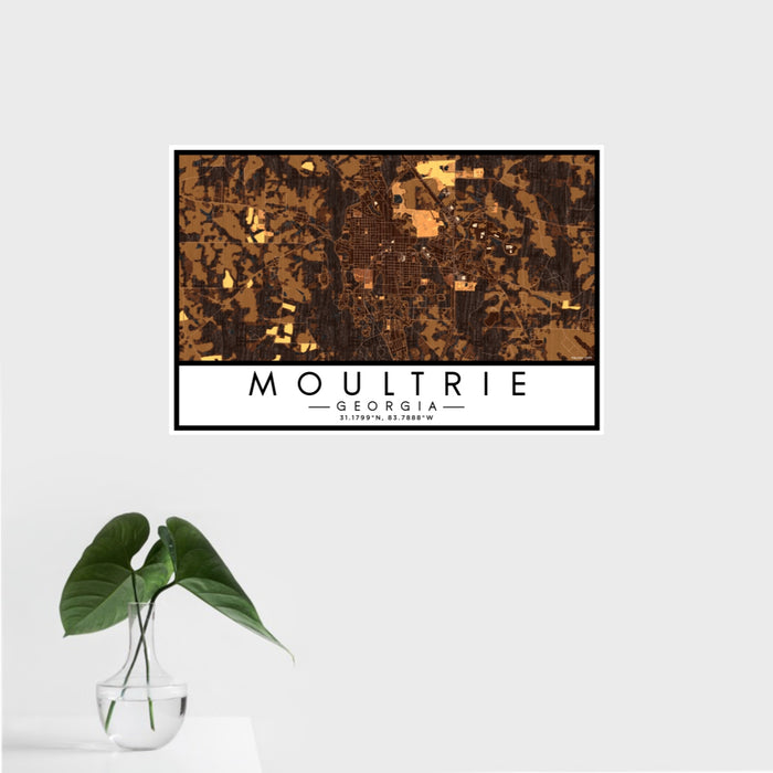 16x24 Moultrie Georgia Map Print Landscape Orientation in Ember Style With Tropical Plant Leaves in Water