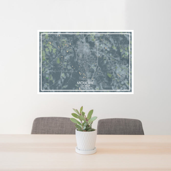 24x36 Moultrie Georgia Map Print Lanscape Orientation in Afternoon Style Behind 2 Chairs Table and Potted Plant