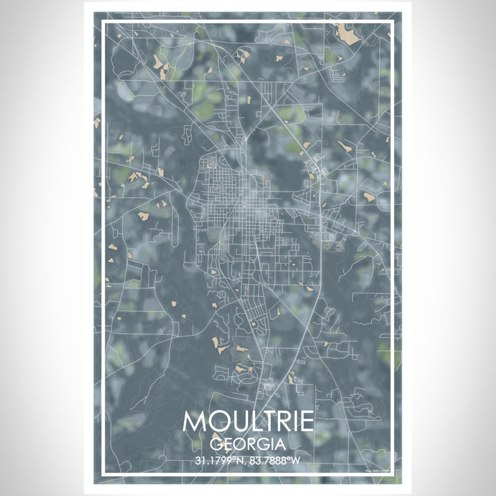 Moultrie Georgia Map Print Portrait Orientation in Afternoon Style With Shaded Background