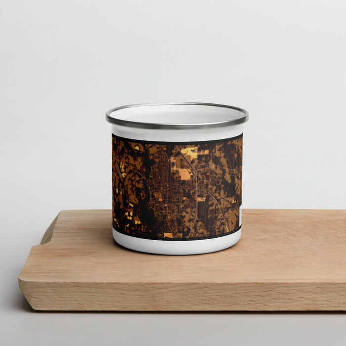Front View Custom Moultrie Georgia Map Enamel Mug in Ember on Cutting Board