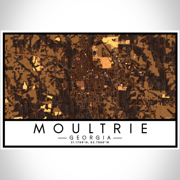 Moultrie Georgia Map Print Landscape Orientation in Ember Style With Shaded Background