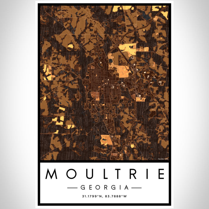 Moultrie Georgia Map Print Portrait Orientation in Ember Style With Shaded Background