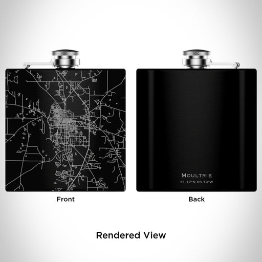 Rendered View of Moultrie Georgia Map Engraving on 6oz Stainless Steel Flask in Black