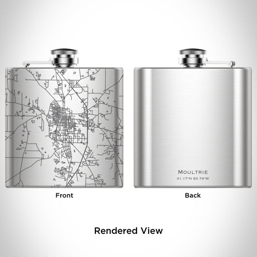 Rendered View of Moultrie Georgia Map Engraving on 6oz Stainless Steel Flask
