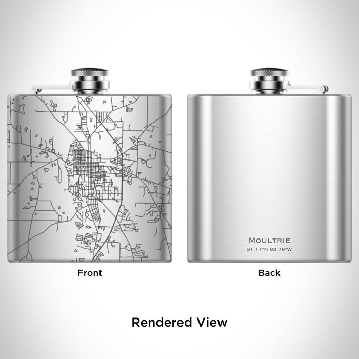 Rendered View of Moultrie Georgia Map Engraving on 6oz Stainless Steel Flask
