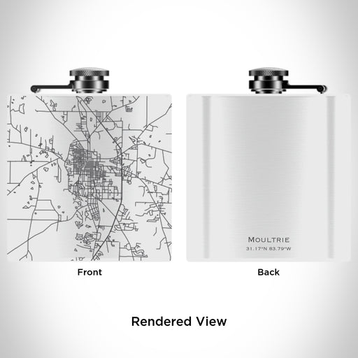 Rendered View of Moultrie Georgia Map Engraving on 6oz Stainless Steel Flask in White