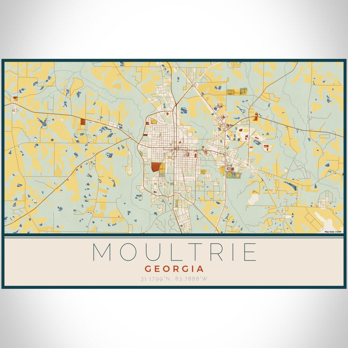 Moultrie Georgia Map Print Landscape Orientation in Woodblock Style With Shaded Background