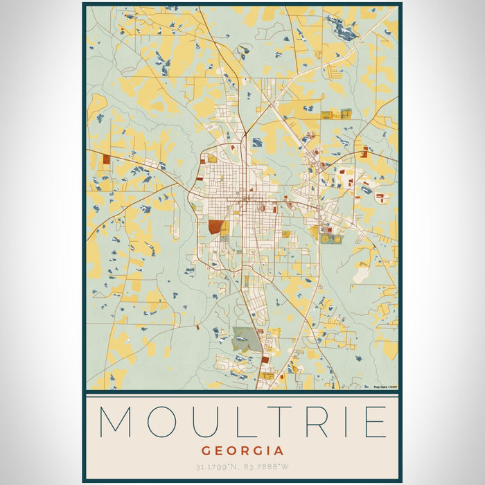 Moultrie Georgia Map Print Portrait Orientation in Woodblock Style With Shaded Background