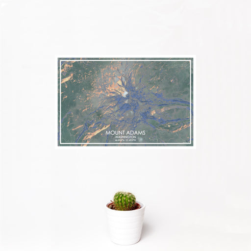 12x18 Mount Adams Washington Map Print Landscape Orientation in Afternoon Style With Small Cactus Plant in White Planter