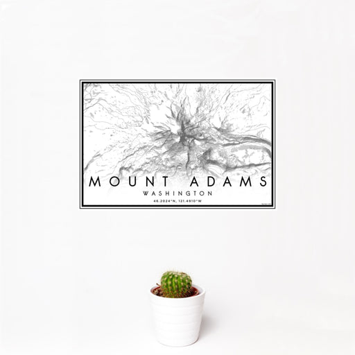 12x18 Mount Adams Washington Map Print Landscape Orientation in Classic Style With Small Cactus Plant in White Planter