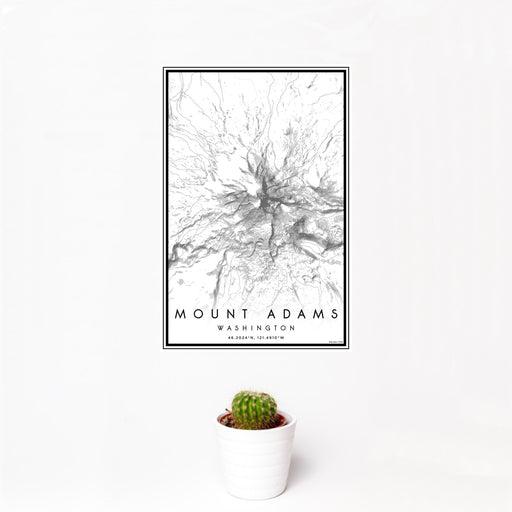 12x18 Mount Adams Washington Map Print Portrait Orientation in Classic Style With Small Cactus Plant in White Planter