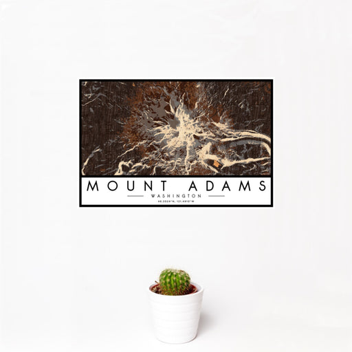 12x18 Mount Adams Washington Map Print Landscape Orientation in Ember Style With Small Cactus Plant in White Planter
