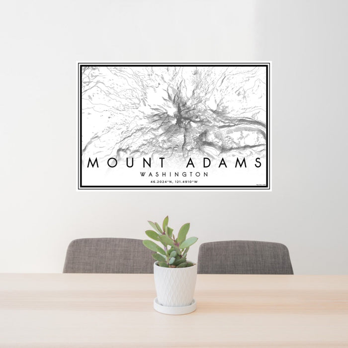 24x36 Mount Adams Washington Map Print Lanscape Orientation in Classic Style Behind 2 Chairs Table and Potted Plant