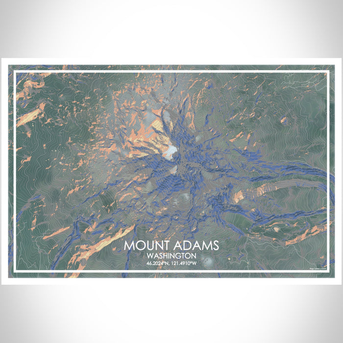 Mount Adams Washington Map Print Landscape Orientation in Afternoon Style With Shaded Background