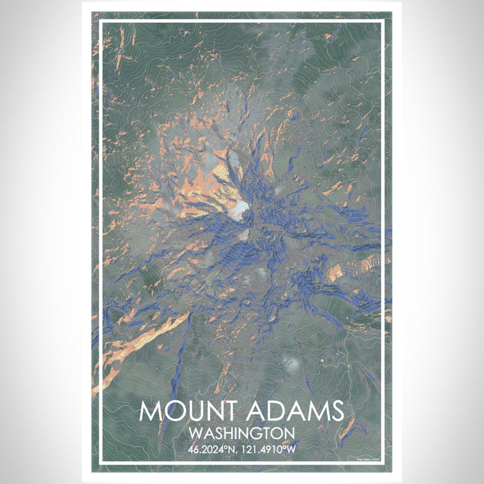 Mount Adams Washington Map Print Portrait Orientation in Afternoon Style With Shaded Background