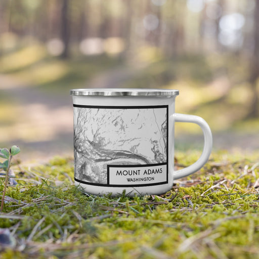 Right View Custom Mount Adams Washington Map Enamel Mug in Classic on Grass With Trees in Background