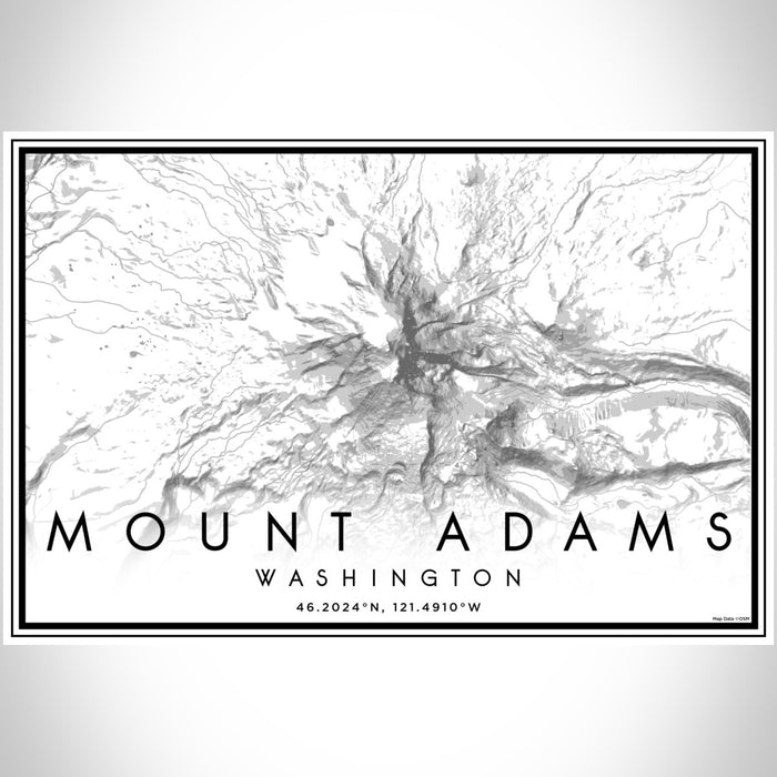 Mount Adams Washington Map Print Landscape Orientation in Classic Style With Shaded Background