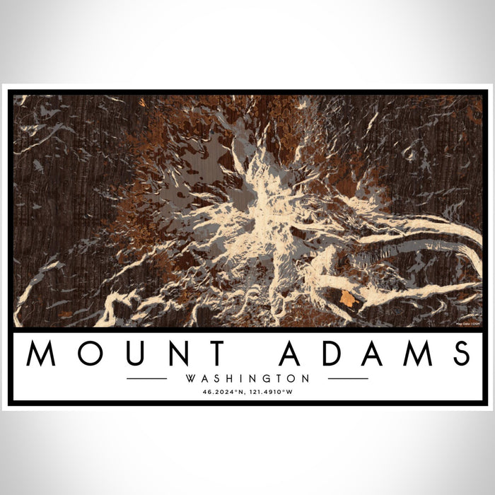 Mount Adams Washington Map Print Landscape Orientation in Ember Style With Shaded Background