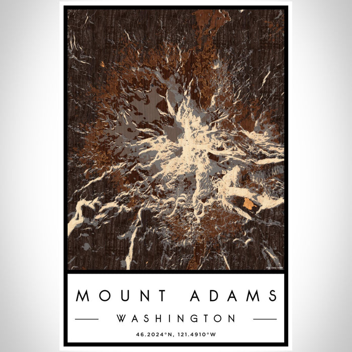 Mount Adams Washington Map Print Portrait Orientation in Ember Style With Shaded Background