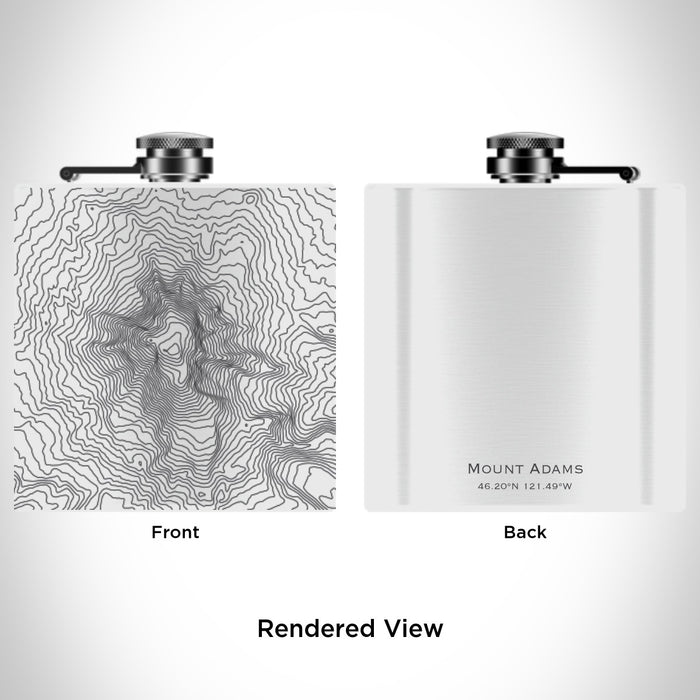 Rendered View of Mount Adams Washington Map Engraving on 6oz Stainless Steel Flask in White