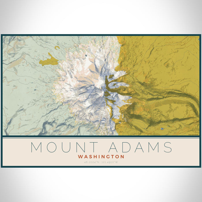 Mount Adams Washington Map Print Landscape Orientation in Woodblock Style With Shaded Background