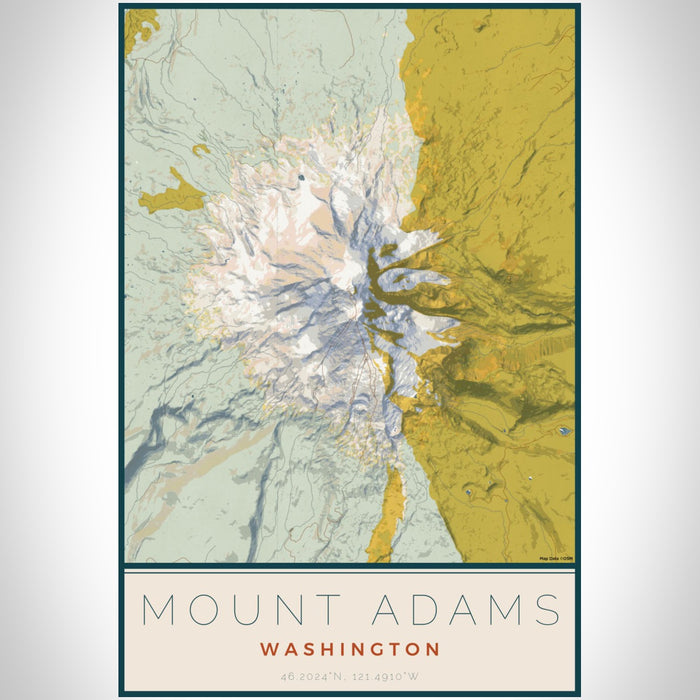 Mount Adams Washington Map Print Portrait Orientation in Woodblock Style With Shaded Background