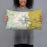 Person holding 20x12 Custom Mount Adams Washington Map Throw Pillow in Woodblock