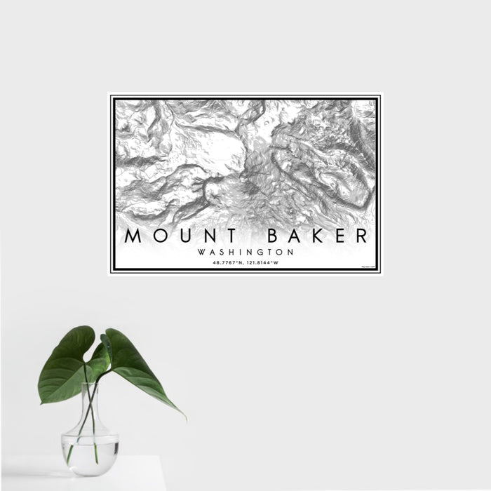 16x24 Mount Baker Washington Map Print Landscape Orientation in Classic Style With Tropical Plant Leaves in Water
