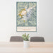 24x36 Mount Baker Washington Map Print Portrait Orientation in Woodblock Style Behind 2 Chairs Table and Potted Plant