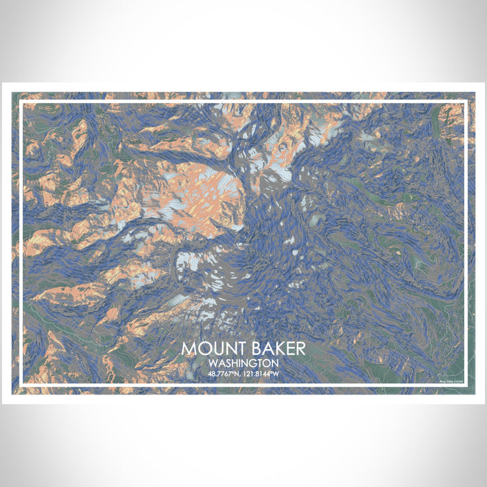 Mount Baker Washington Map Print Landscape Orientation in Afternoon Style With Shaded Background