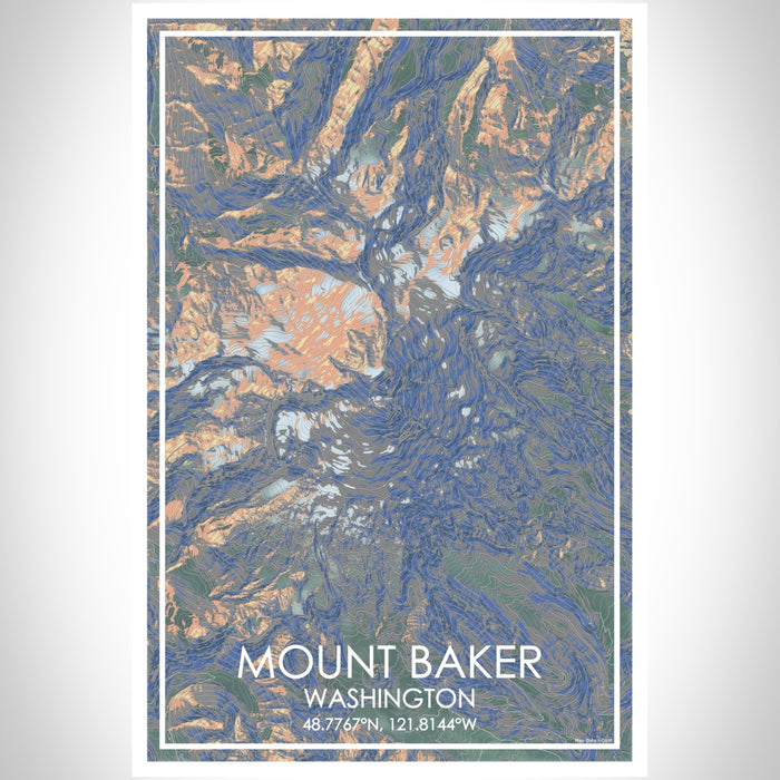 Mount Baker Washington Map Print Portrait Orientation in Afternoon Style With Shaded Background